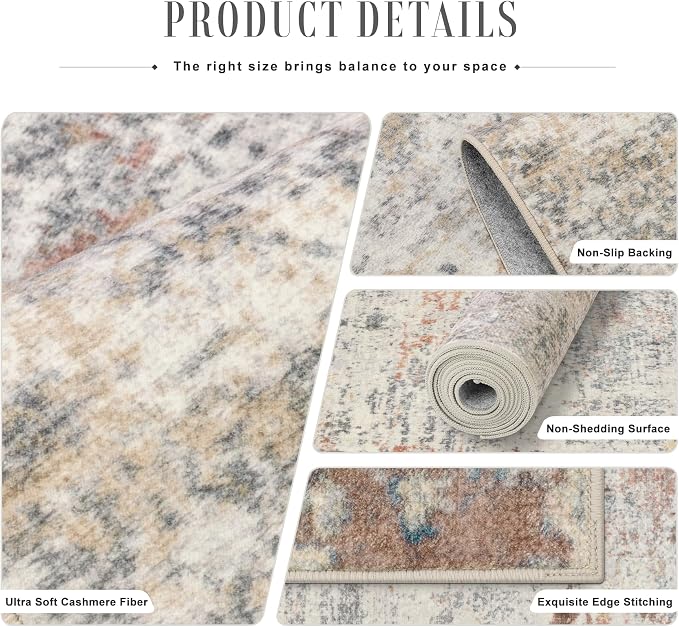 2.6x14 Washable Runner Rug:Modern Abstract Indoor Soft Carpet Taupe | - Image 5