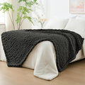 Bigacogo Chunky Knit Throw Blanket for Couch, 60x80 inches, 100% Hand Knitted with Thick Jumbo Chenille Yarn, Cozy Soft Large Rope Knot Cable Crochet Blankets for Sofa Bed Living Room, Dark Grey