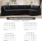 ovios Sectional Sofa Couch with L-Shape Chaise Oversized, Comfy Modular Cloud Couches with Deep Seat, Modern Upholstered Plush Corduroy Sofas Set for Living Room, 5-Seater, Black