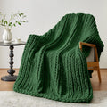 Chunky Knit Throw Blanket, 60''*80'' Knitted Throw Chenille Yarn for Bed Couch, Handmade Grass Green Crochet Big Thick Blanket, Machine Washable Cute Comfy Blanket for Home Decor
