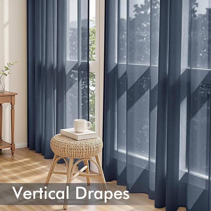 MIULEE Navy Blue Sheer Curtains 84 Inches Long 4 Panels 54 x 84 Inches | Light - Image 5
