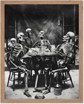Poster Master Vintage Photograph Poster - Retro Daguerreotype Print - Gift for Artist, Friend - Skeletons Smoking at Table, Dinner Party, Goth - Wall Decor for Home, Dorm, 8x10 Beige Framed