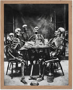 Poster Master Vintage Photograph Poster - Retro Daguerreotype Print - Gift for Artist, Friend - Skeletons Smoking at Table, Dinner Party, Goth - Wall Decor for Home, Dorm, 8x10 Beige Framed