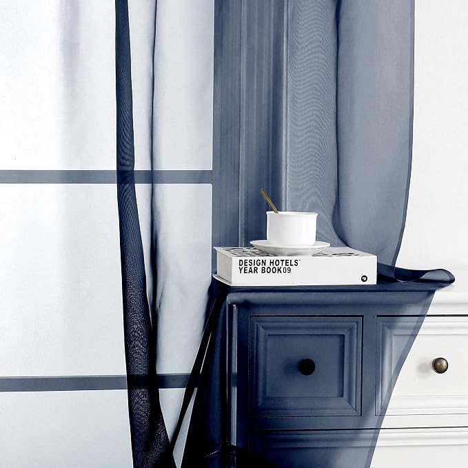 Blue Sheer Curtains, Sheer Curtains 63 inch Length 2 Panels Set, Rod Pocket - Image 4