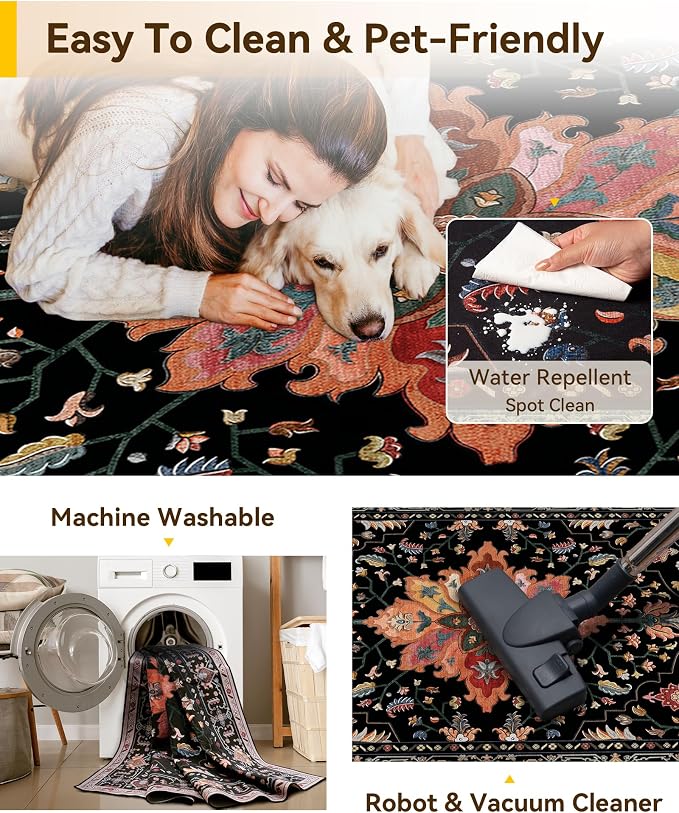 RELEANY Washable Area Rug, Square 6'x6', Water Repellent, Pet Friendly - Image 3