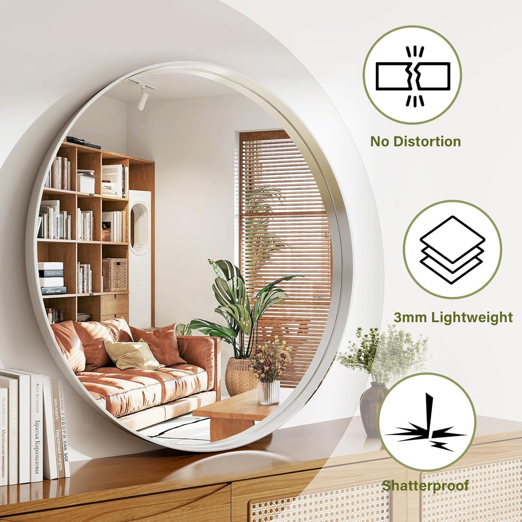 48 Inch Round Bathroom Mirror - Wall Mounted Circle Mirror with Metal Frame, Modern Mirror Suitable for Bathroom, Vanity, Entryway, Living Room, Wall Decor,Silver