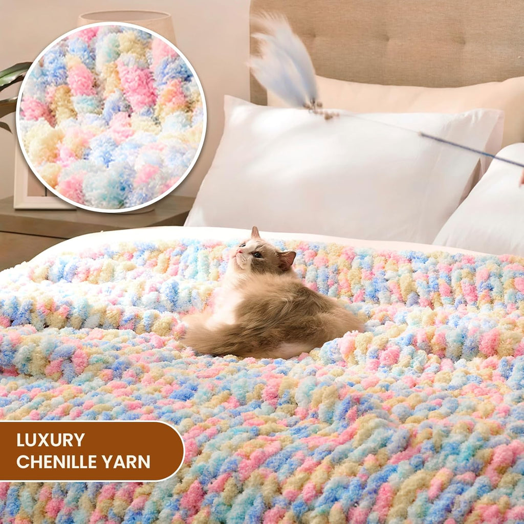 L'AGRATY Chunky Knit Blanket Throw: 50''x60'' Chenille Chunky Knitted Throw Blankets for Bed Couch - Handmade Thick Cable Knit Blanket - Large Crochet Rope Blankets for Home Decor