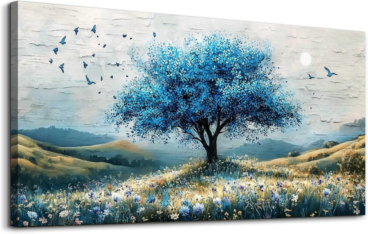 ZUITINGHUA Canvas Wall Art For Living Room Large Wall Decor For Office Bedroom Decorations The Blue Tree Landscape Pictures Farmhouse Painting Artwork Room Wall Mural Aesthetic Home Decor 30x60 In