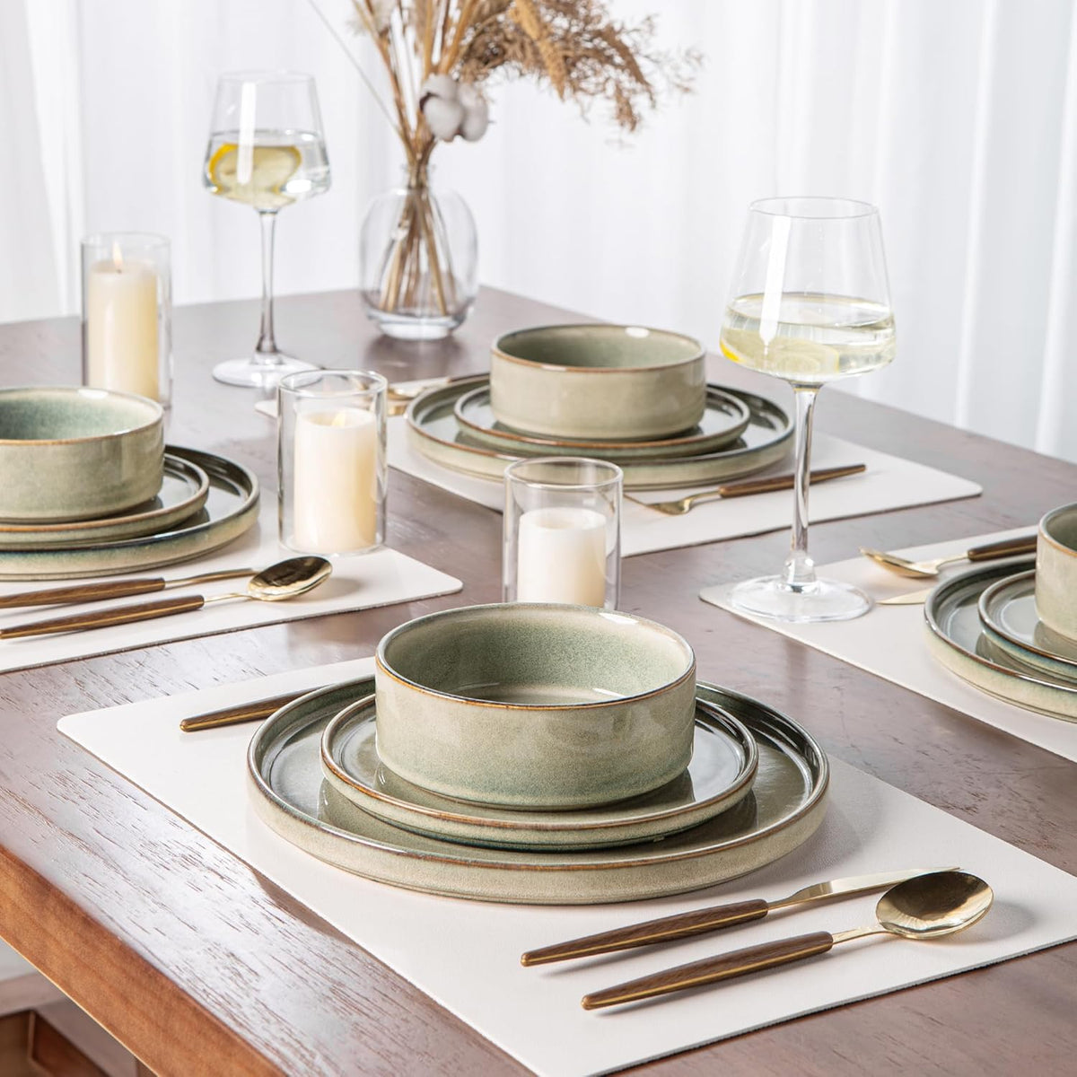 AmorArc Ceramic Dinnerware Sets, Handmade Reactive Glaze Stoneware Plates and Bowls Sets,Highly Chip and Crack Resistant | Dishwasher & Microwave Safe Dishes Set, Service for 6 (18pc)