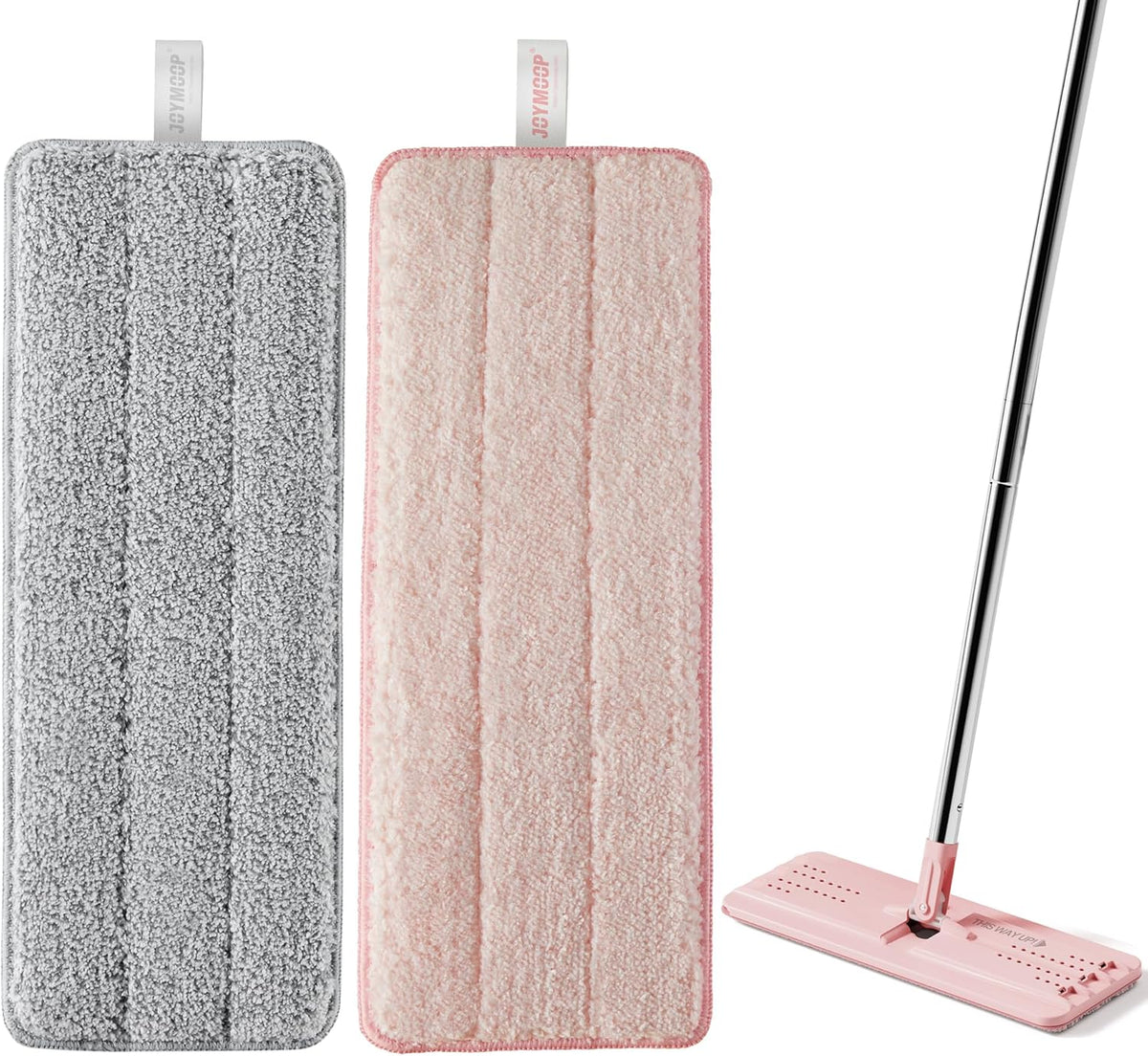 JOYMOOP Mop Replacement Pads, Reusable Microfiber Mop Pads for 13-inch Flat Mop and Mop Bucket Set, Pack of 2 Refills - Grey and Pink