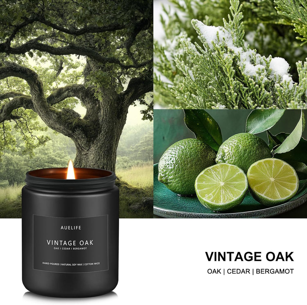 Scented Candles for Men | Vintage Oak Candle - Candle for Men, Manly Candles for Home Scented, Man Gifts for Him/Friend -7oz Black Jar