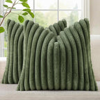decorUhome Fall Faux Fur Throw Pillow Covers 16x16 Set of 2 Olive Green | by decorUhome
