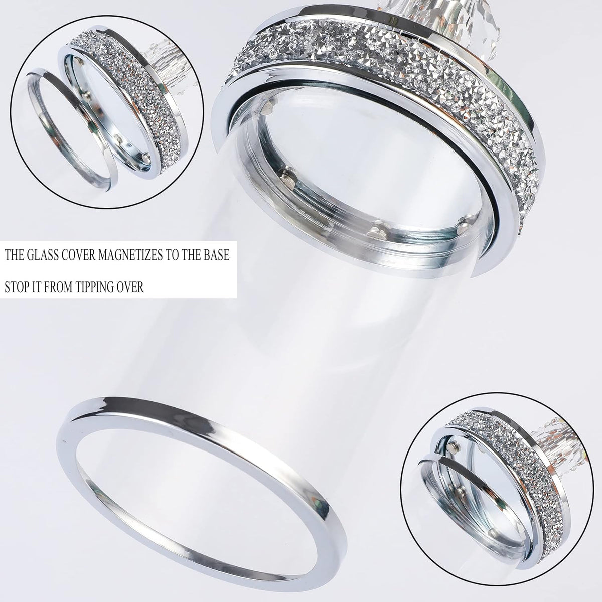 Hanjue Crystal Candle Holders for Pillar Candle, Metal Crystal Candle Holder for Home Decor, Centerpieces, Coffee Dining Table CH0509 (Silver (M))