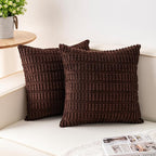 Pack of 2 Corduroy Decorative Throw Pillow Covers 16x16 Inch, Dark Brown | Fall by Unknown