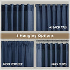 Navy Curtains 38 Inch Width for Kitchen Door 2 Panel Back Tab Pocket Semi Sheer - Image 5