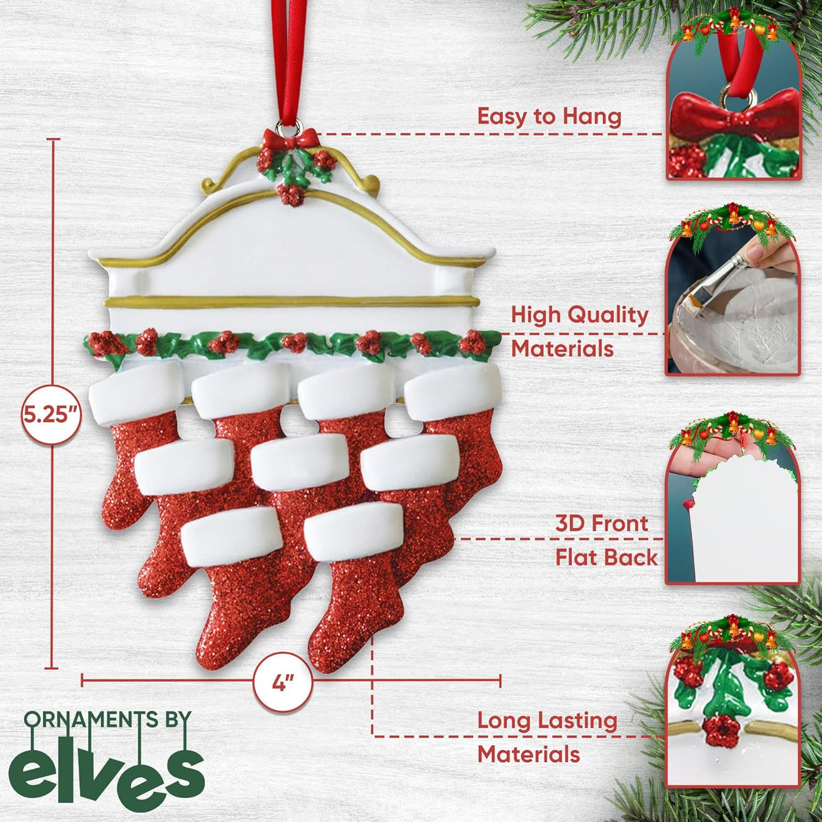 3D Fireplace Mantle Family of 9 Christmas Ornament 2025 Personalized Family Christmas Ornaments 2025 | Holiday Garland Personalized Tree Ornaments Customizable Gifts of Red Stockings of Nine Ornament