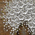 Epicler Hand Painted 3D Oil Painting on Canvas 24x24 inch White Flower Art,Morden Canvas Wall Paintings, Metal Textured Gold and Silver Background White Flower Artwork