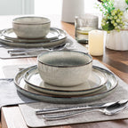 GBHOME Ceramic Dinnerware Sets for 4, 12 Pieces Stoneware Plates and Bowls Sets, Reactive Glaze Dishes -Scratch Resistant, Dishwasher&Microwave Safe, Green Wheat