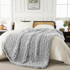Ultra Soft Chunky Knit Blanket Throw -50x70 Hand Knitted Warm Chenille Throw Blanket, Home Decor Soft Thick Yarn Cable Knit Blanket Breathable Fleece Banket Christmas for Couch Bed Sofa Best GIF