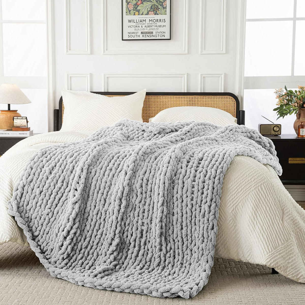 Ultra Soft Chunky Knit Blanket Throw -50x70 Hand Knitted Warm Chenille Throw Blanket, Home Decor Soft Thick Yarn Cable Knit Blanket Breathable Fleece Banket Christmas for Couch Bed Sofa Best GIF