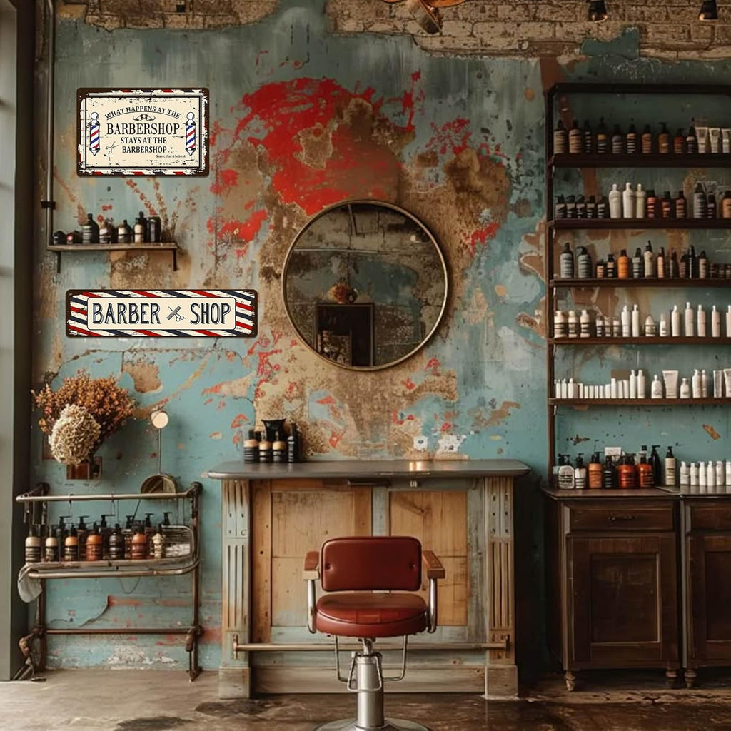 Barber Shop Decor Accessories - Barbershop Poster Metal Tin Signs Vintage Wall Art, Barber Gifts for Men Haircut Decorations 4x16 Inch