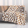 LOMAO Throw Blankets Flannel Blanket with Checkerboard Grid Pattern Soft Throw Blanket for Couch, Bed, Sofa Luxurious Warm and Cozy for All Seasons (Khaki, 90"x90")