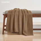 CozeCube Caramel Brown Seed Stitch Throw Blanket 60"x80", Farmhouse Decor | - Image 3