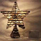 CVHOMEDECO. Rustic Rattan Christmas Tree Star Topper with LED Lights, Farmhouse Christmas Tree Toppers Decoration, 8 x 10 Inch