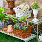 Sungmor Heavy Duty Cast Iron Planter Basket w/Non-Woven Growing Bag, Unique Shape & Beautiful Pattern Design, Hollow Orchid Flower Pot Garden Tools Holder, Full Rusted French Country Decor Container
