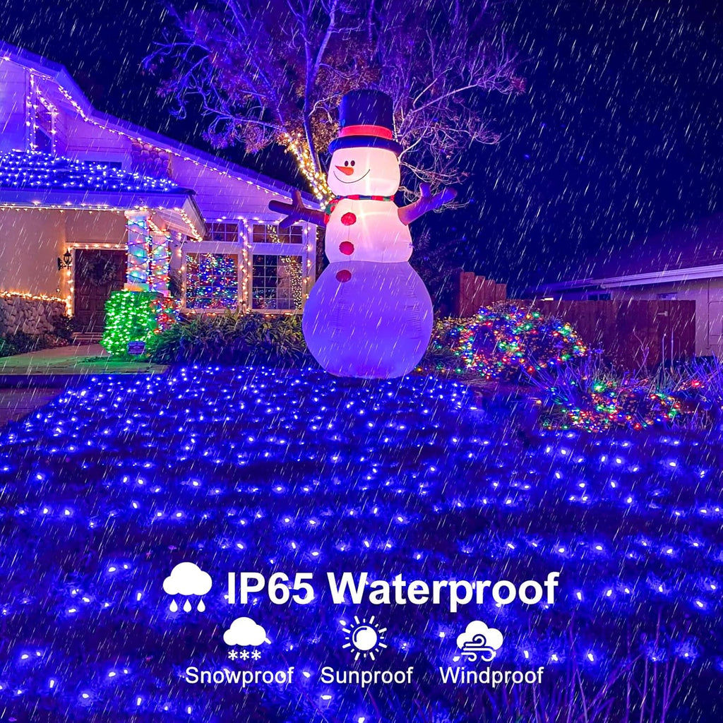Christmas Lights Outdoor, 66FT 200 LED Christmas String Lights with 8 Modes Waterproof, Connectable Green Wire Twinkle Light for Tree Patio Garden Party Holiday Decorations, Blue