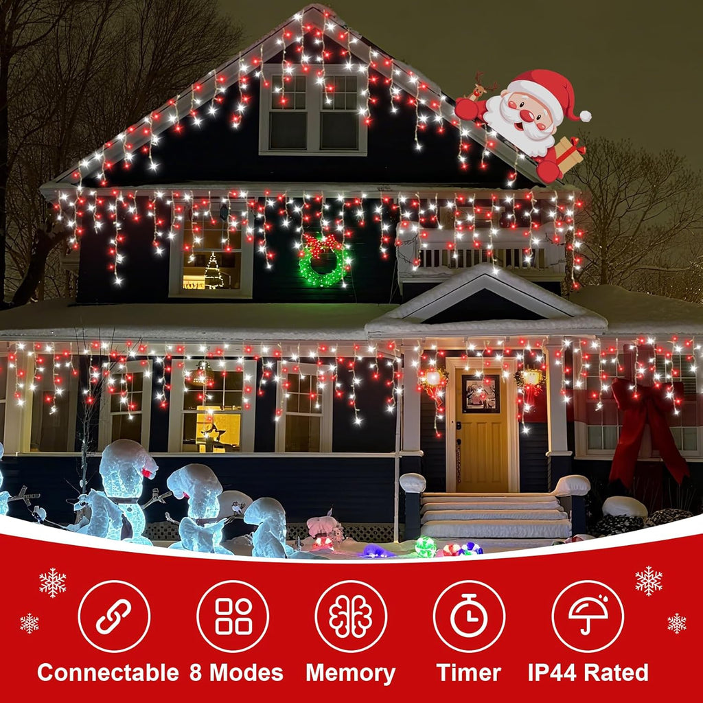 QITONG 400 LED Icicle Lights Red and White