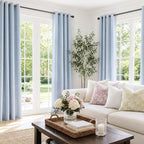 100% Blackout Linen Textured Curtains 72 Inch Long, Chambray Blue | 100% - Image 2