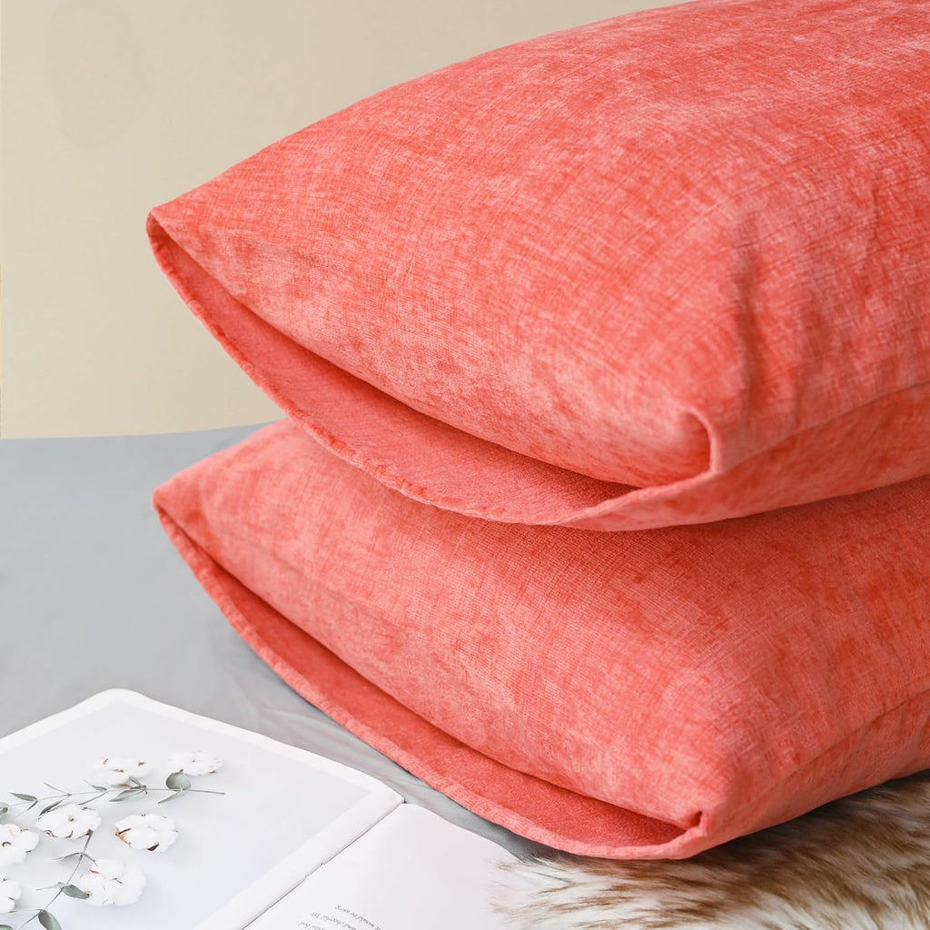 CaliTime Throw Pillow Covers Decorative 20 X 26 Inches Pack of 2 Cozy Chenille Standard Pillow Shams Cases for Couch Sofa Bed Living Room Home Living Coral