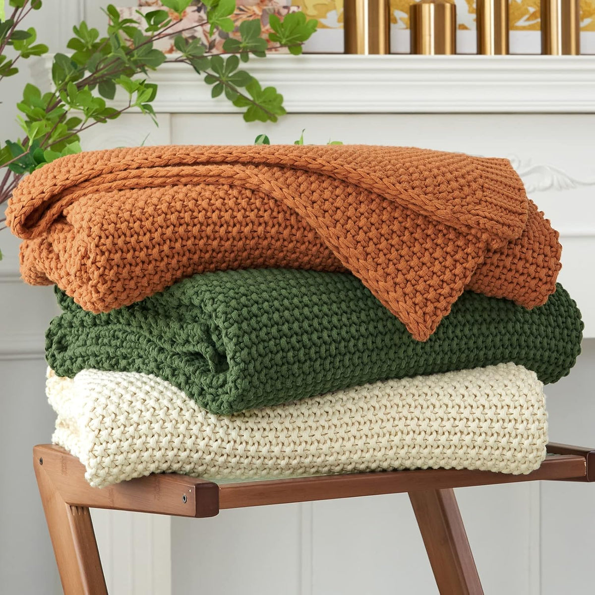 Longhui bedding Chunky Cable Knit Throw Blanket Lightweight Cream 100% Organic Cotton Blanket for Sofa Couch Bed Baby Nursery, Rustic Shabby Chic Modern Farmhouse, 60” x 80” Give Laundering Bag