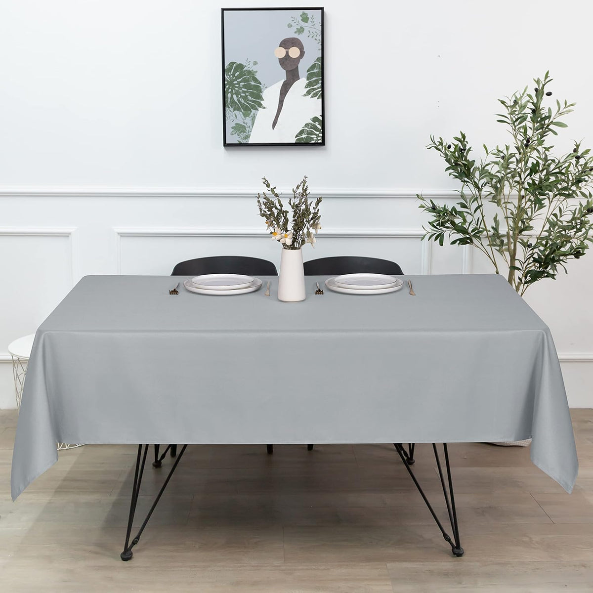 sancua Square Tablecloth - 54 x 54 Inch - Stain and Wrinkle Resistant Washable Polyester Table Cloth, Decorative Fabric Table Cover for Dining Tables, Buffet Parties and Camping, Silver Grey