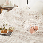 L'AGRATY Chunky Knit Blanket - Soft Chunky Throw 60x80 inches: 100% Hand Kintted Chenile Crochet Throw for Couch - Large Cable Knit Blanket for Home Decor (Ivory)