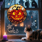 Stained Glass Window Hanging - Halloween Decorations Evil Pumpkin Orange Suncatcher for Doors Garden Indoor Funny Spooky Sun Catchers Gothic Decor Horror Gifts for Women Men Friend 9.8 in