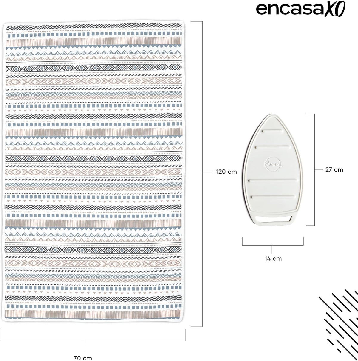 Encasa XO Ironing Mat/Pad (Large 48"x28") with 3mm Padding & Silicone Iron Rest for Steam Pressing on Tabletop or Bed - Heat Resistant, Portable, Quilting & Travel Blanket - Aztec
