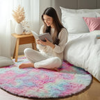 Rainbow Round Area Rug 4ft, Soft Bedroom Circle Rugs Mats - Image 6