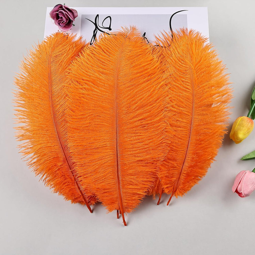 THARAHT Orange Ostrich Feathers 24pcs Natural Bulk 8-10Inch 20cm-25cm for Crafts Wedding Party Centerpieces Halloween and Home Decoration Feathers