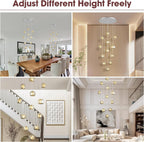 Flush Mount Chandelier,Crystal Pendant Light with 12 G9 LED Bulbs,Chandelier Hanging Flush Mount Lighting Fixtures for Spiral Staircase,Foyer,Entryway,Living Room(12 Lights,3000K)