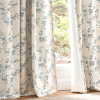 Blackout Vintage Floral Linen Curtains Blue on Beige 50×96 2 Panels | Elisa - Image 9