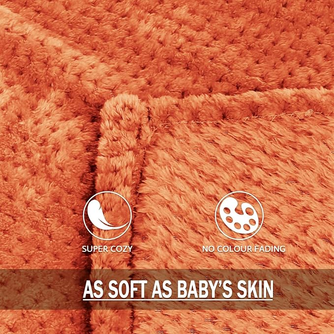 Exclusivo Mezcla Soft Waffle Fleece Bed Blanket Queen Size, Burnt Orange | - Image 8