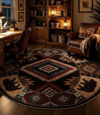 Southwestern Round Rug 4ft, Low Pile Soft Circle Rug - Image 3
