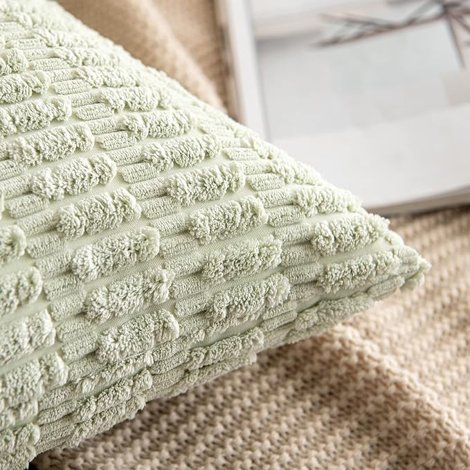 MIULEE Corduroy Decorative Throw Pillow Covers 16x16 Light Green Pack of 2 | - Image 3