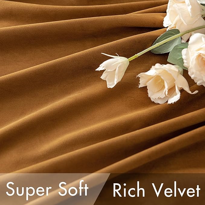 MIULEE Velvet Curtains 52x90 inches 2 Panels Gold Brown Blackout Curtains | - Image 4