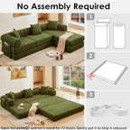 107" Oversized Convertible Sleeper Sofa Bed, Corduroy L Shape Sectional Couch, Folding Sofa Bed with Side Pocket, Modern Cloud Floor Mattress Couch, Modular Sofa for Living Room, Green