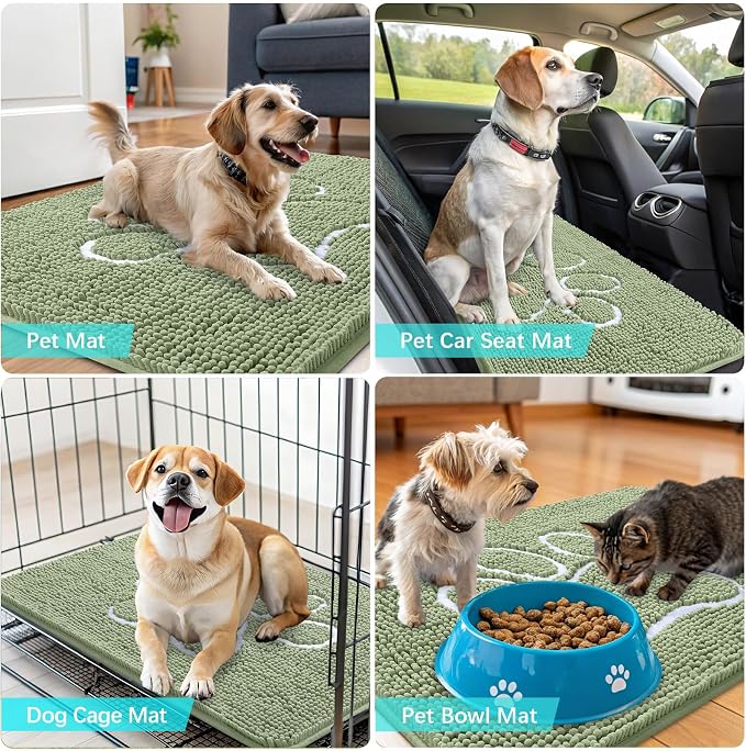 OLANLY Dog Door Mat for Muddy Paws 59x24, Paw Print Design Chenille Mud Mat | - Image 7