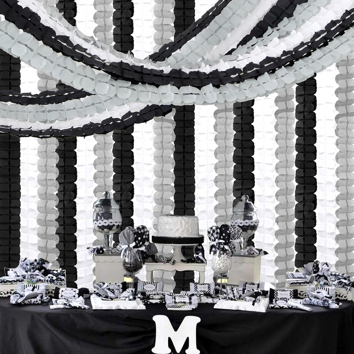 Black White-Silver Party-Decorations Streamers Garland - 157Ft Graduation Four-Leaf Clover Hanging Banner,Men Boys Birthday Engagement Wedding Baby Bridal Shower New Years Supplies Decor Hugtmr