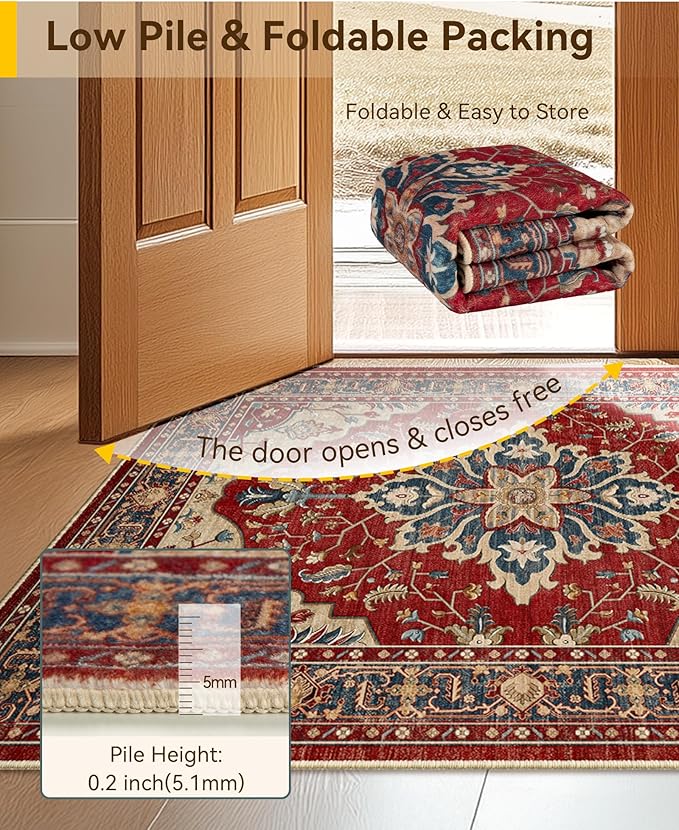 RELEANY Washable Area Rug, Water Repellent, Pet Friendly, Vintage Floral Boho - Image 5
